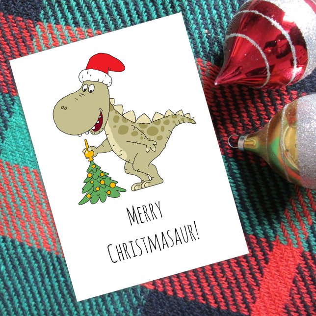 Merry Christmas Tree Cute Dinosaur Santa Hat Holiday Card (Creator Uploaded)