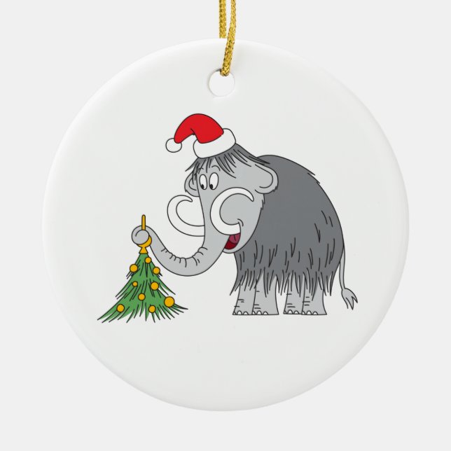 Merry Christmas Tree Cute Mammoth Santa Hat Ceramic Tree Decoration (Front)