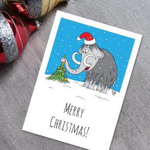 Merry Christmas Tree Cute Mammoth Santa Hat Holiday Card