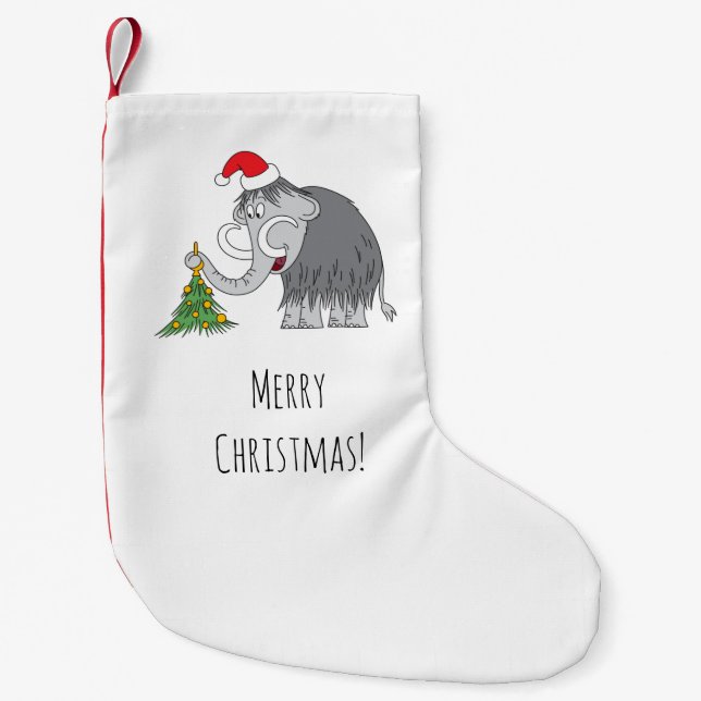 Merry Christmas Tree Cute Mammoth Santa Hat Small Christmas Stocking (Front)