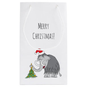 Merry Christmas Tree Cute Mammoth Santa Hat Small  Small Gift Bag