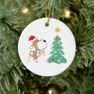 Merry Christmas Tree Cute Puppy Dog Santa Hat Ceramic Tree Decoration