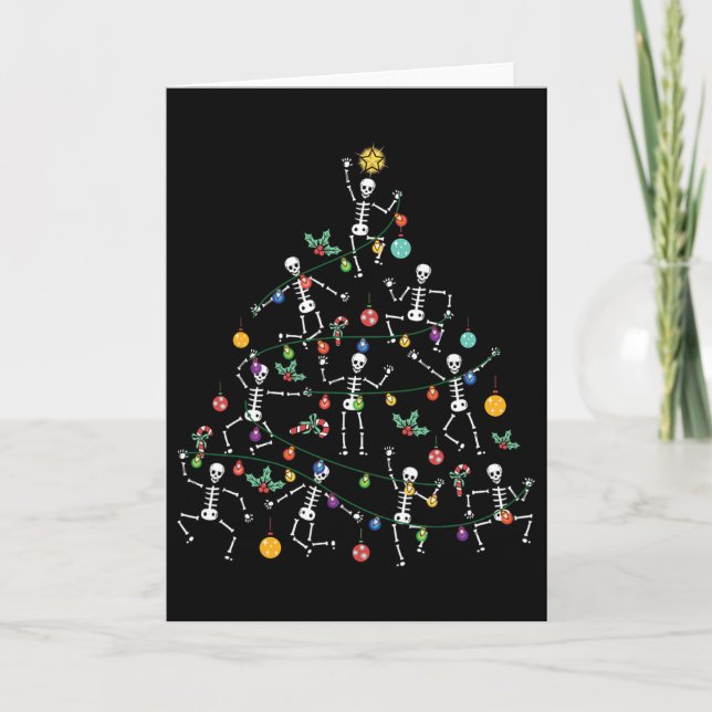 Merry Christmas Tree Dancing Skeleton Funny Hallow Card (Front)