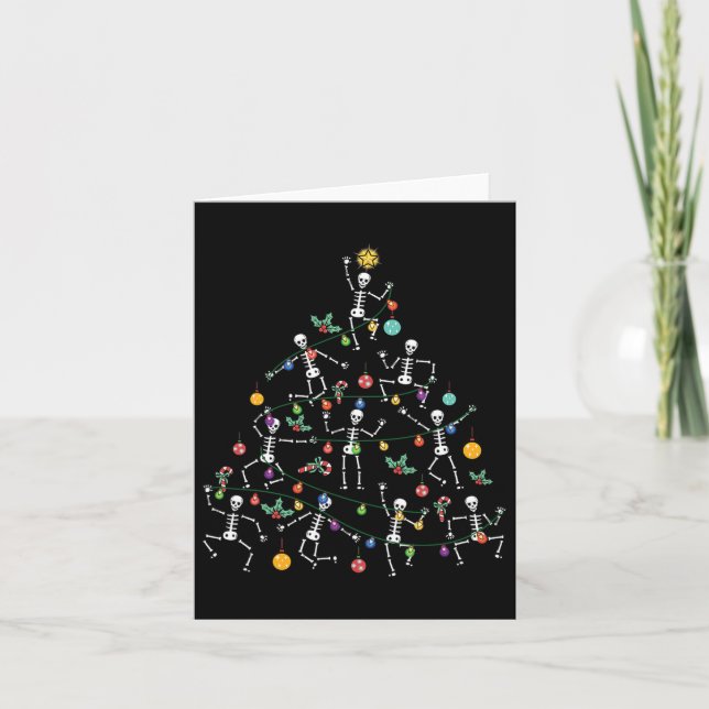 Merry Christmas Tree Dancing Skeleton Funny Hallow Card (Front)