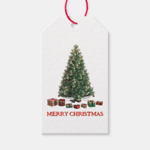 Merry Christmas. Tree (design 1) with gifts Gift Tags