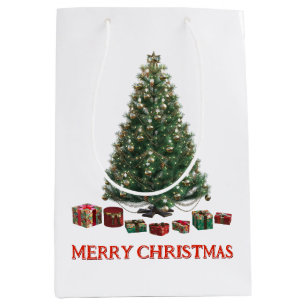 Merry Christmas. Tree (design 1) with gifts Medium Gift Bag