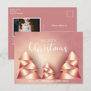 Merry Christmas Tree Dusty Pink Family Photo Holiday Postcard