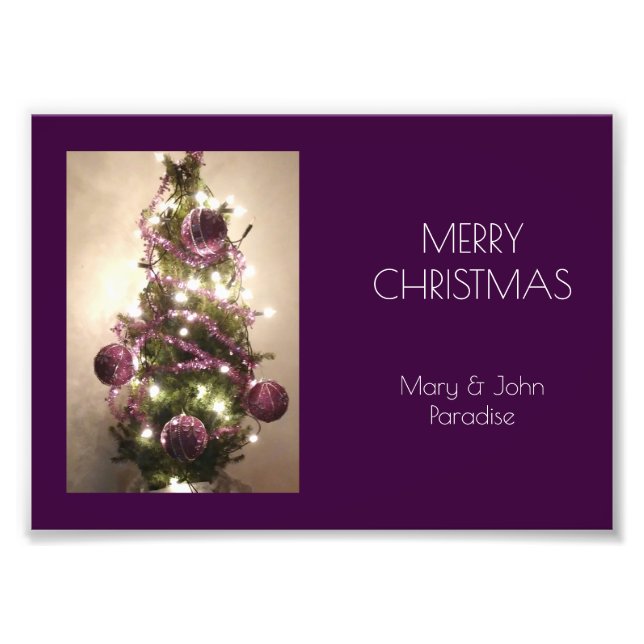 Merry Christmas Tree Eggplant Purple Photography Photo Print (Front)