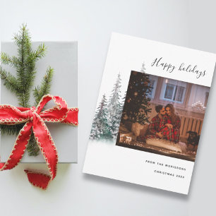 Merry Christmas tree family photo modern happy  Holiday Card