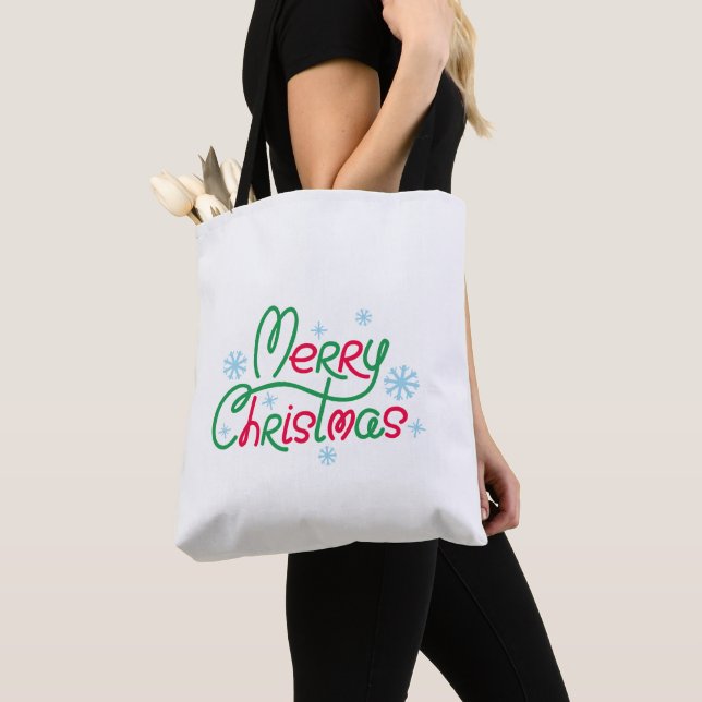 Merry Christmas Tree Festive Holiday Gift Design Tote Bag (Close Up)