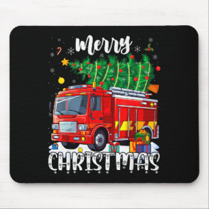 Merry Christmas Tree Firetruck Pajama Firefighter  Mouse Pad