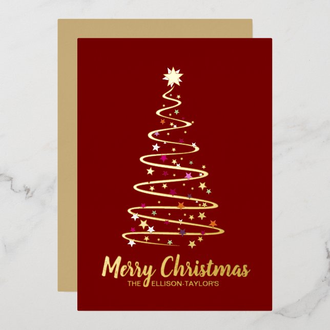 Merry Christmas Tree Foil Holiday Card (Front/Back)