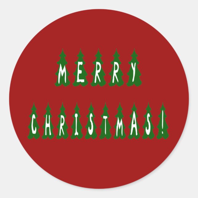 Merry Christmas Tree Font Classic Round Sticker (Front)