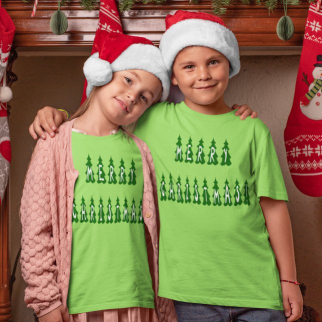 Merry Christmas Tree Font Girls and Boys T-Shirt (Merry Christmas Tree Font Girls and Boys T-Shirt)