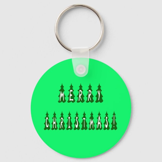 Merry Christmas Tree Font Key Ring (Front)