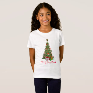 Merry Christmas Tree Girls Holiday White T-Shirt
