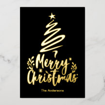 Merry Christmas Tree Gold Foil Christmas Card