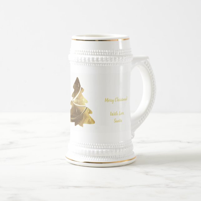 Merry Christmas Tree Gold Look Elegant Beer Stein (Front Right)