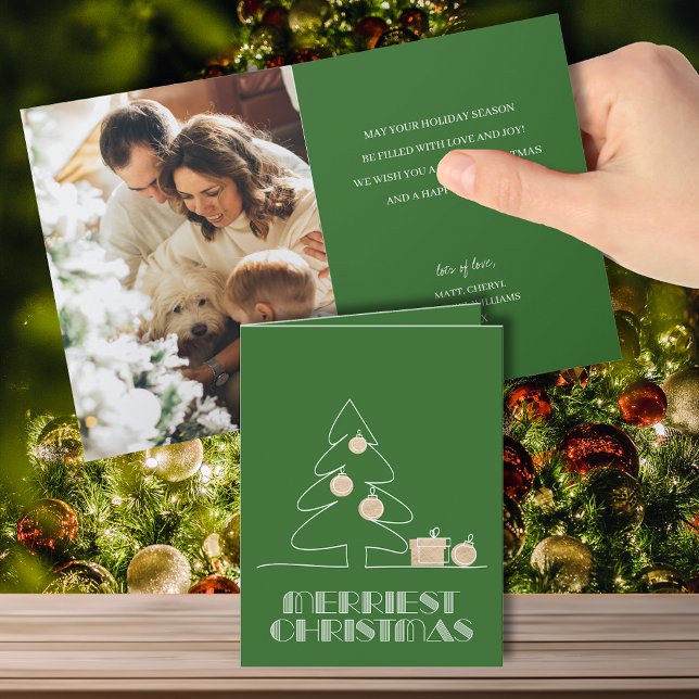 Merry Christmas Tree Green Folded Photo Holiday Card (Creator Uploaded)