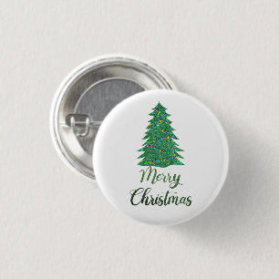 Merry christmas tree- green glitter 3 cm round badge