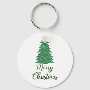 Merry christmas tree- green glitter key ring