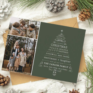 Merry Christmas Tree Greeting Two Photo Family Holiday Card