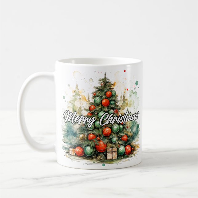 Merry Christmas Tree | Happy Holidays Coffee Mug (Left)