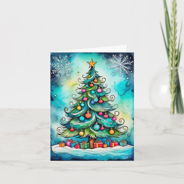Merry Christmas Tree - Happy Holidays Holiday Card (Front)