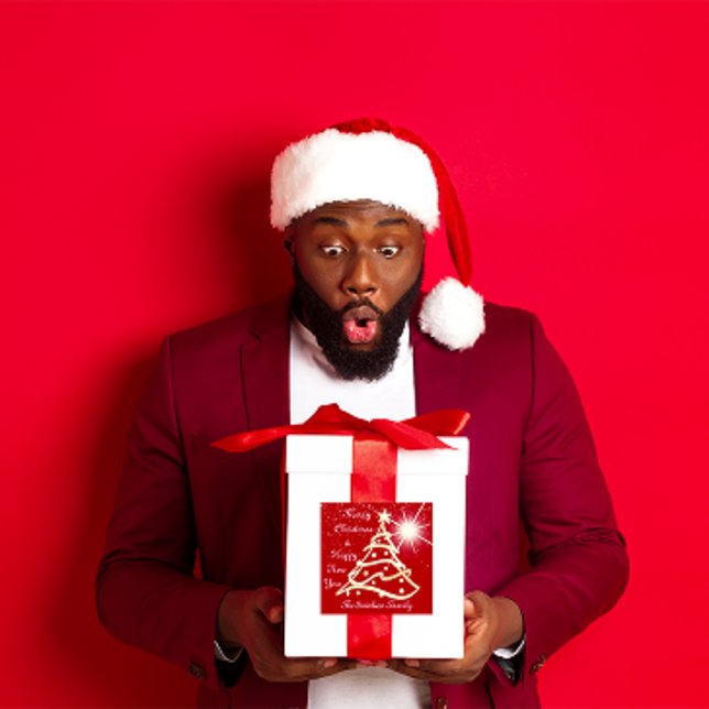 Merry Christmas Tree Happy New Year Gold Modern Square Sticker (Merry Christmas Tree Happy New Year Gold Modern Square Sticker)