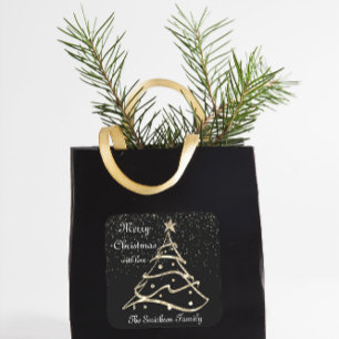 Merry Christmas Tree Happy New Year With Love Gold Square Sticker