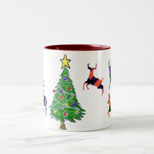 Merry Christmas Tree Holiday Dears Santa Two-Tone Coffee Mug