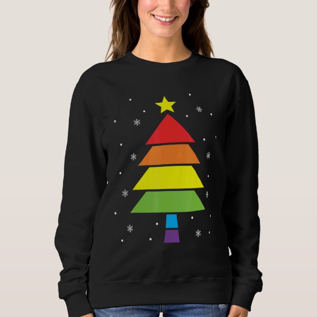 Merry Christmas Tree Holiday Rainbow LGBTQ Gay Pri Sweatshirt (Front)