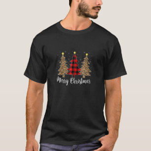 Merry Christmas Tree Leopard Buffalo Plaid Xmas Pa T-Shirt