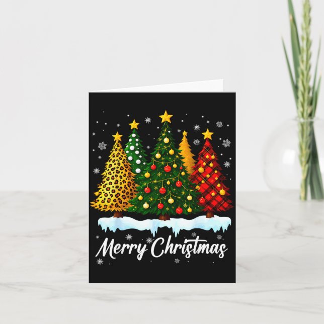 Merry Christmas Tree Leopard Plaid Pajamas Xmas Wo Card (Front)
