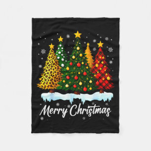 Merry Christmas Tree Leopard Plaid Pajamas Xmas Wo Fleece Blanket