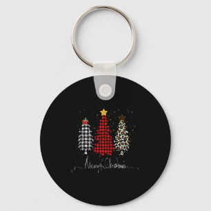 Merry Christmas Tree Leopard Plaid Printed  Key Ring