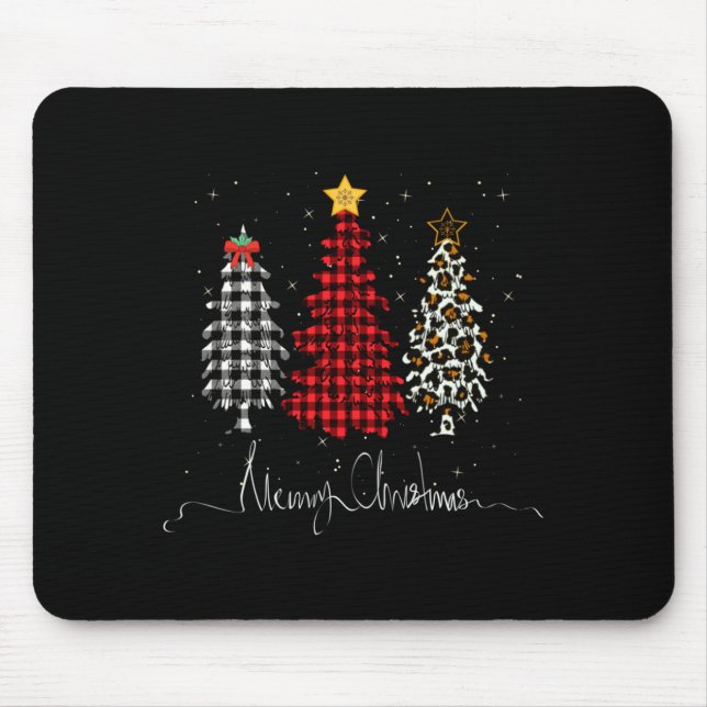 Merry Christmas Tree Leopard Plaid Printed  Mouse Pad (Front)