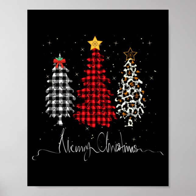 Merry Christmas Tree Leopard Plaid Printed  Poster (Front)