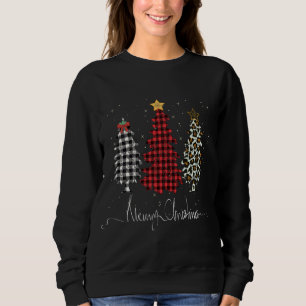 Merry Christmas Tree Leopard Plaid Printed Sweatshirt