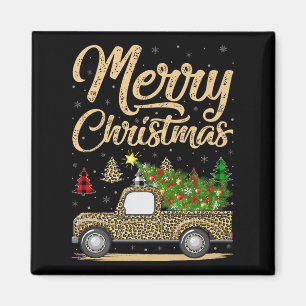 Merry Christmas Tree Leopard Truck Xmas Family Paj Magnet