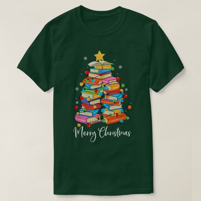 Merry Christmas Tree Librarian Xmas Reading Book L T-Shirt (Design Front)