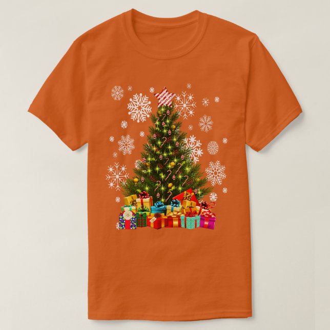 Merry Christmas Tree Lights Snowflakes Ornaments W T-Shirt (Design Front)
