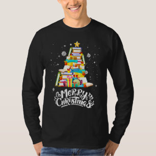 Merry Christmas Tree Love Reading Books Librarian  T-Shirt