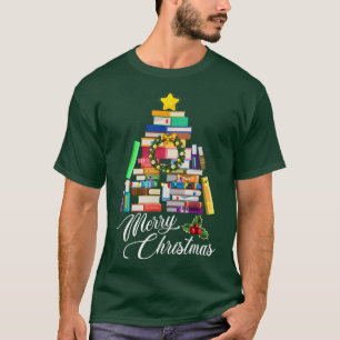 Merry Christmas Tree Love reading books Librarian T-Shirt