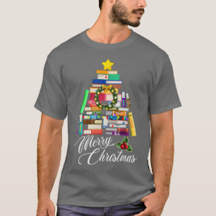Merry Christmas Tree  Love reading books Librarian T-Shirt