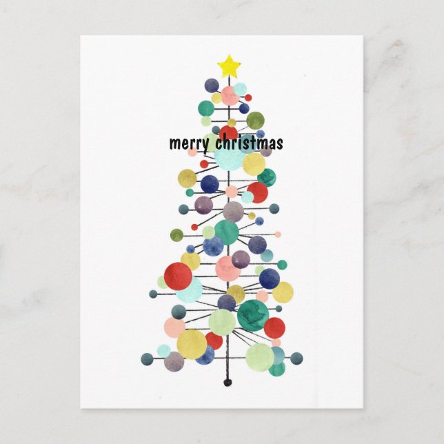 Merry Christmas Tree Mid Century Modern Dots Holiday Postcard (Front)