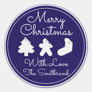 Merry Christmas Tree Name Blue Navy Modern Classic Round Sticker
