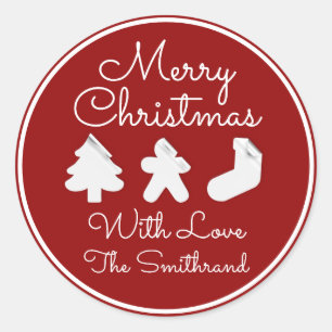 Merry Christmas  Tree Name Burgundy White Famed   Classic Round Sticker