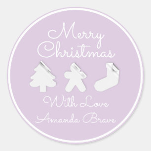 Merry Christmas Tree Name Purple Lavender Classic Round Sticker
