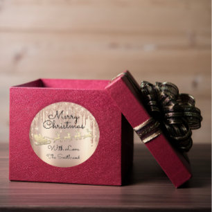 Merry Christmas Tree Name Rose Gold Sleigh Drips  Classic Round Sticker